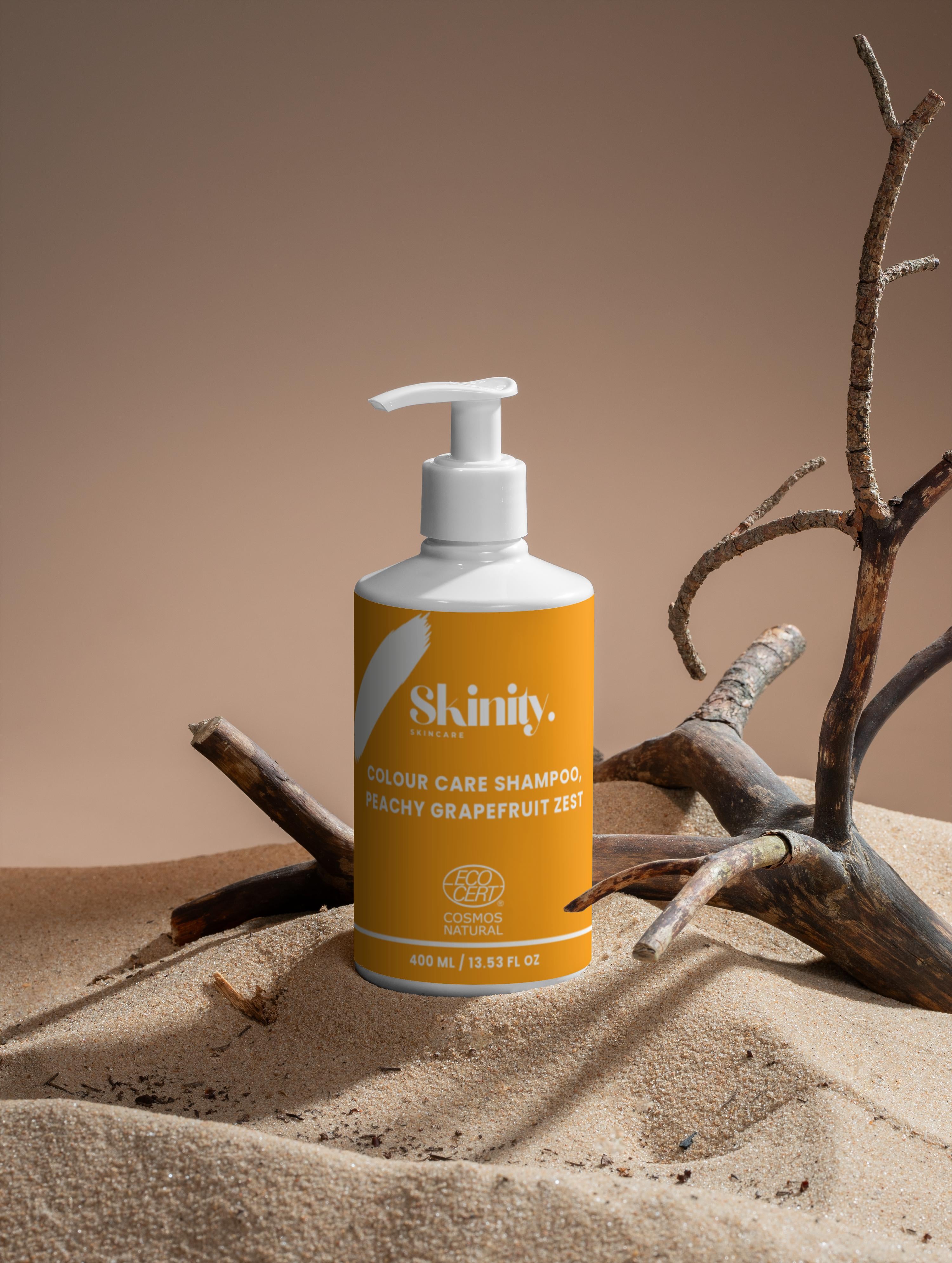 Bio-Farbpflegeshampoo und Pfirsich-Grapefruit-Zest für gefärbtes und glänzendes Haar