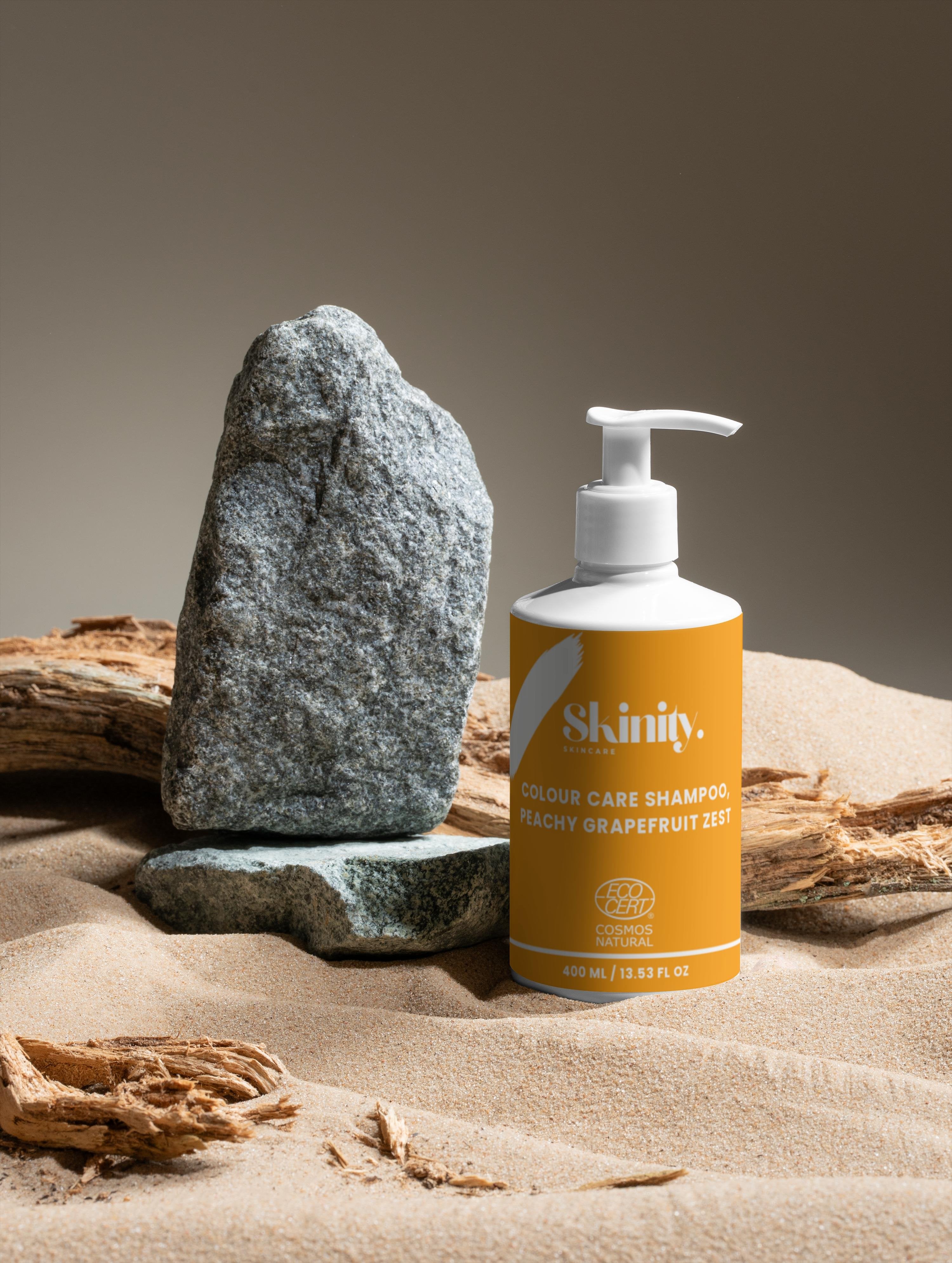 Bio-Farbpflegeshampoo und Pfirsich-Grapefruit-Zest für gefärbtes und glänzendes Haar