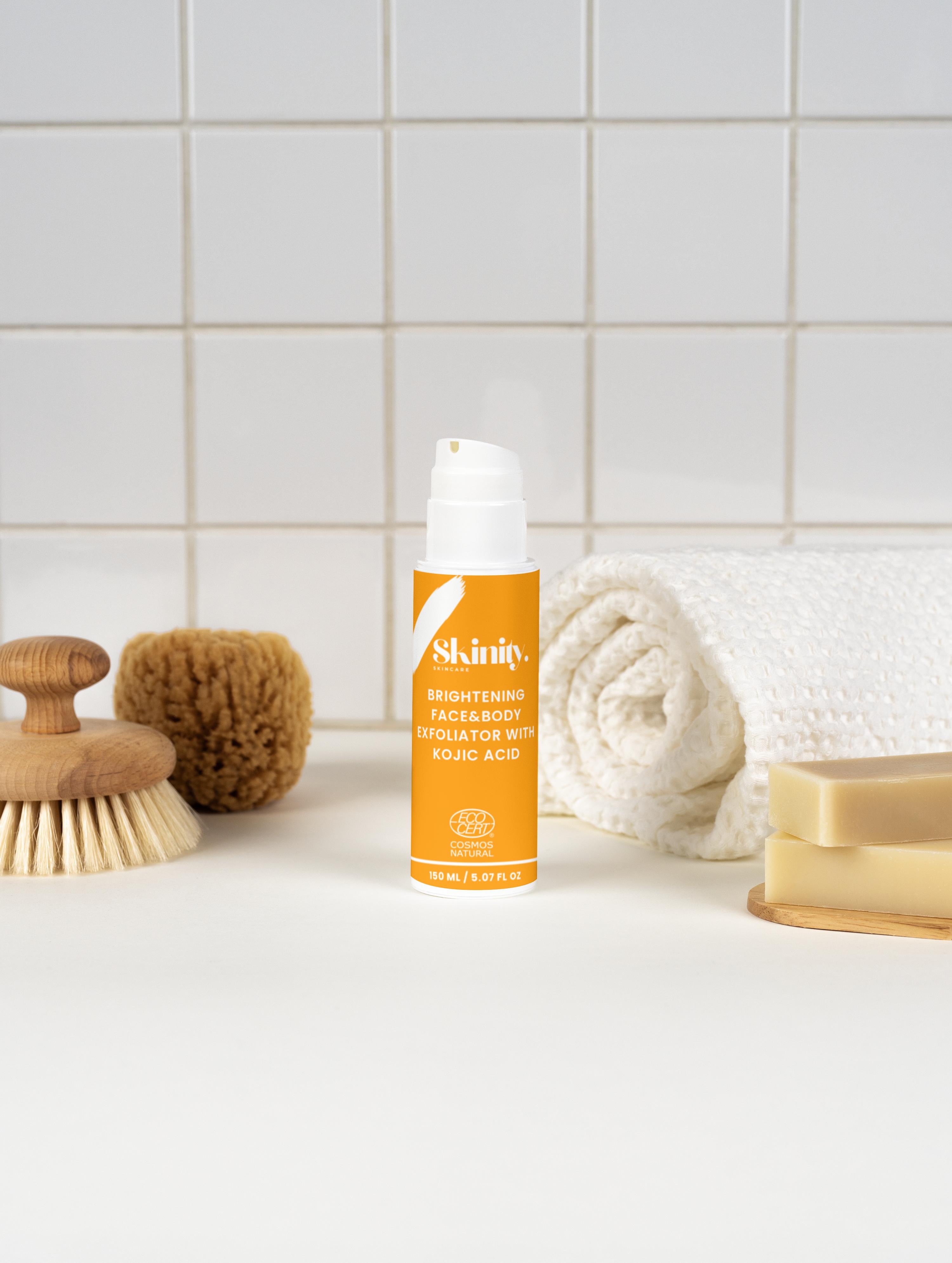 Organic Brightening Face And Body Exfoliator And Kojic Acid for Even Tone And Smooth Skin