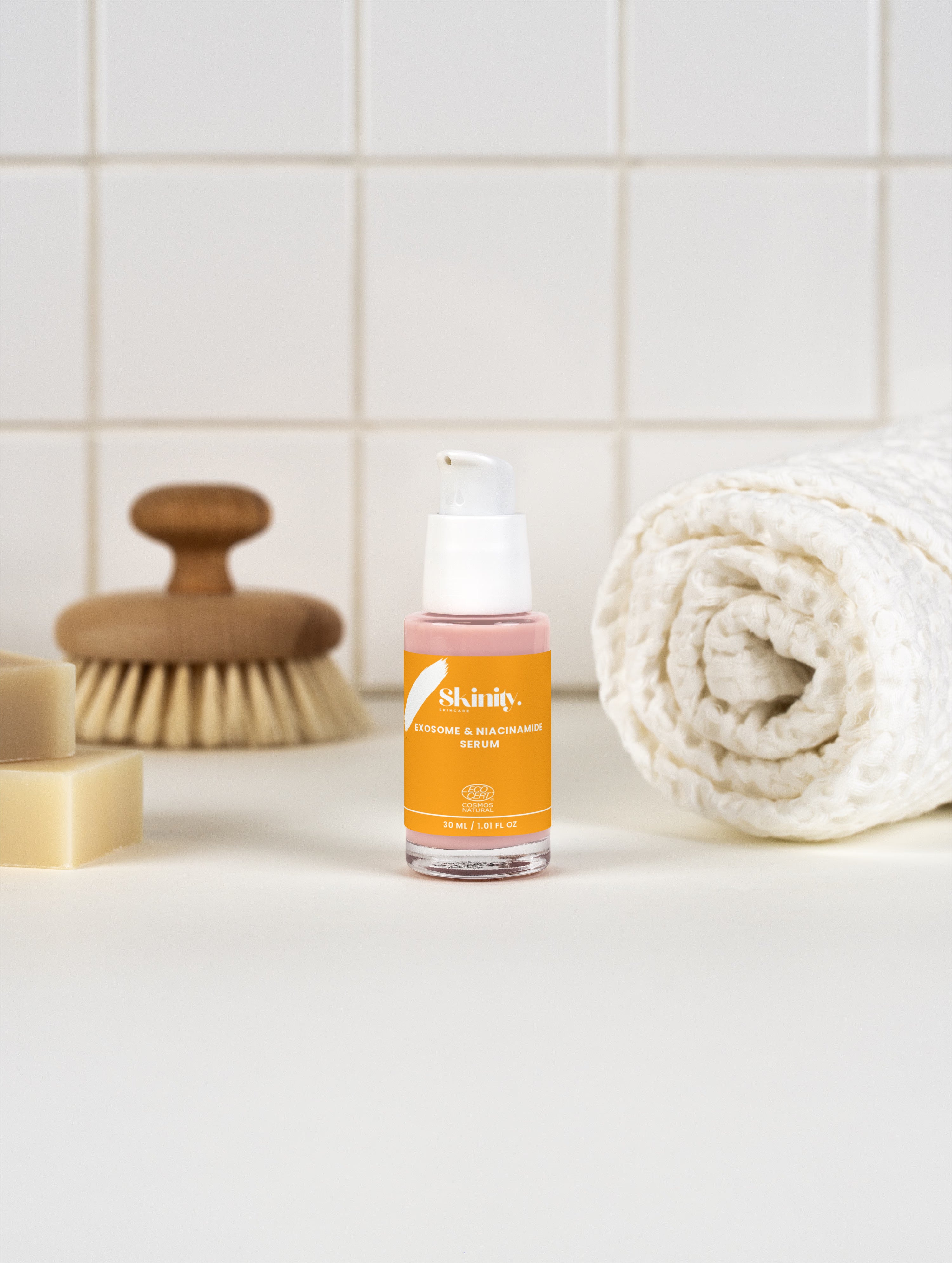 Skinity Exosome and Niacinamide Serum for Glowing Skin and Barrier Repair premium skincare product bottle