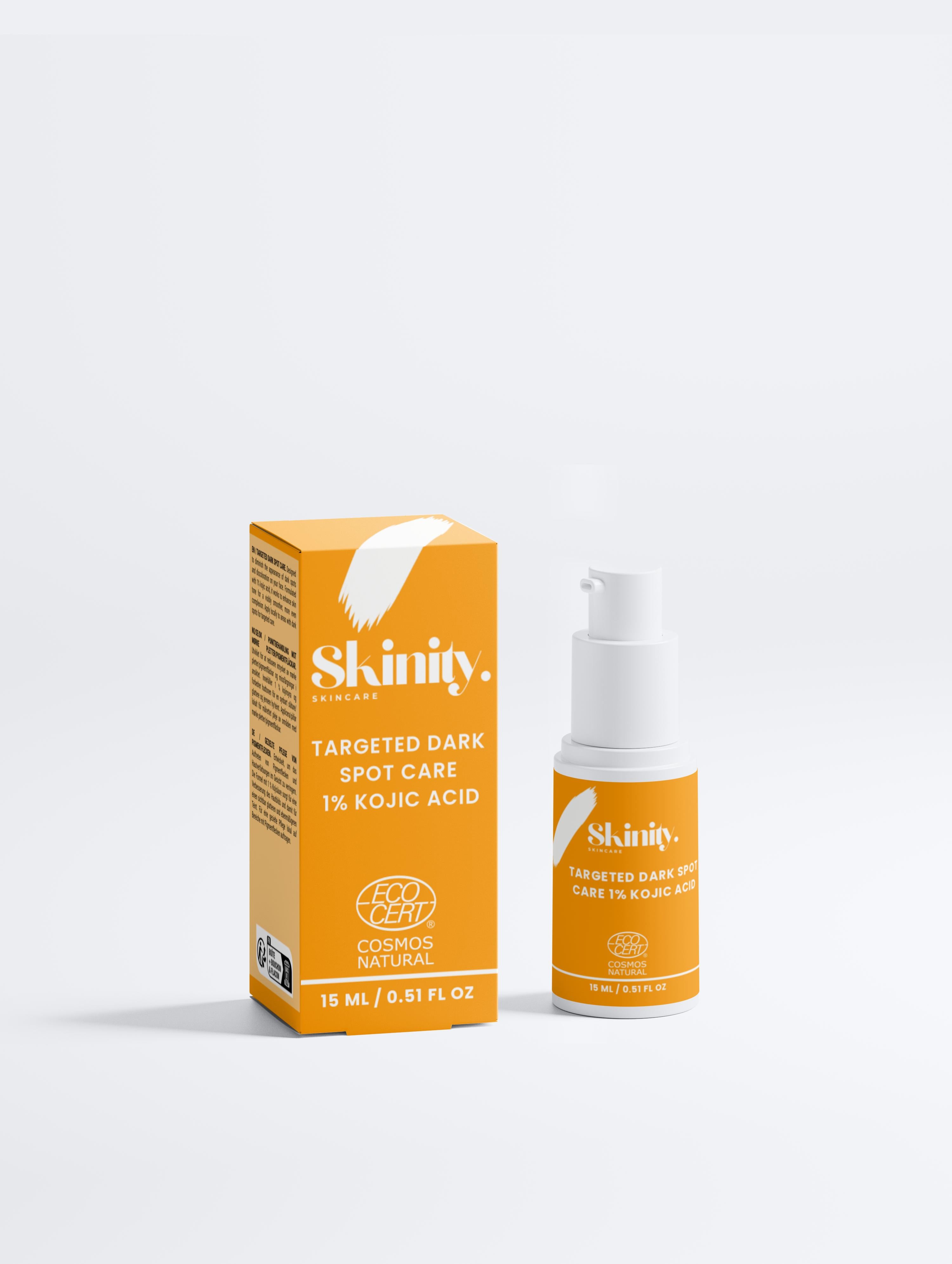 Kojic Acid Dark Spot Treatment by Skinity, targeted formula in bright packaging for dark spot care.