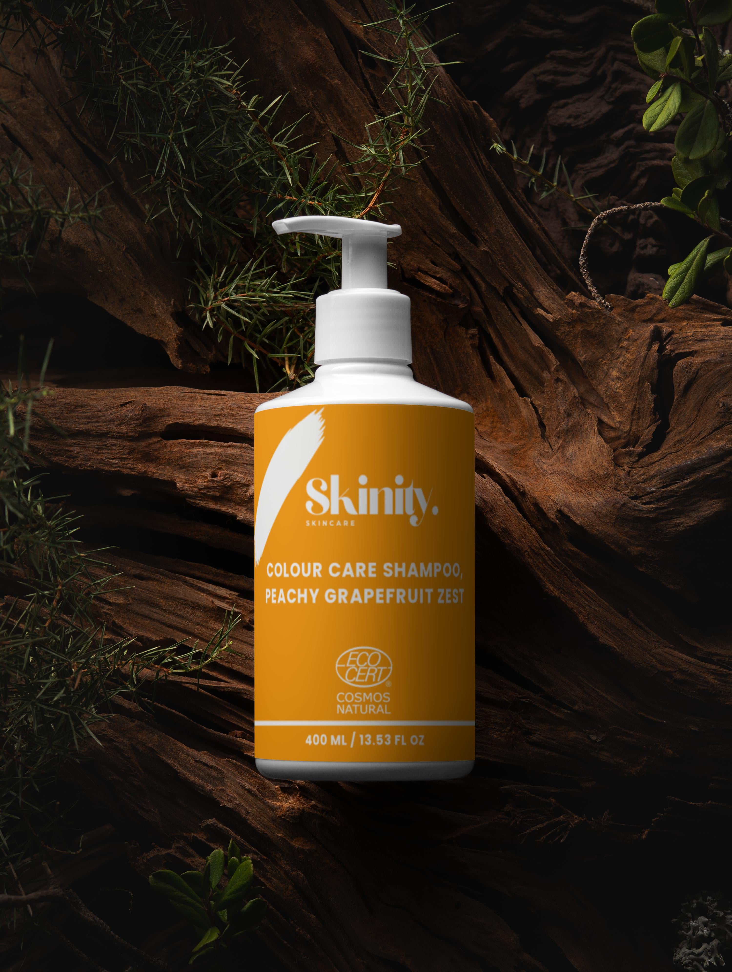 Bio-Farbpflegeshampoo und Pfirsich-Grapefruit-Zest für gefärbtes und glänzendes Haar