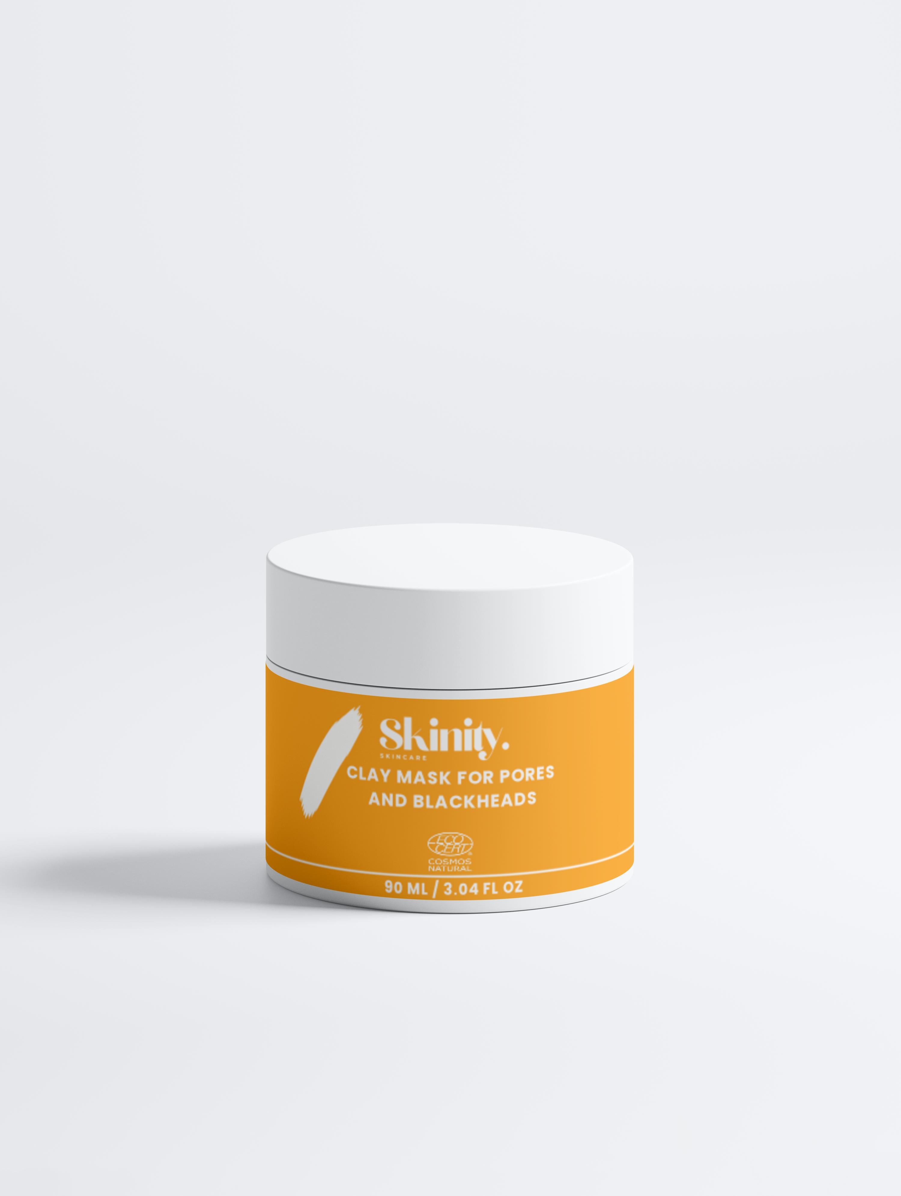 Skinity Skincare Clay Mask for Pores and Blackheads 90 ml orange jar, an isolated product shot on a seamless white background.